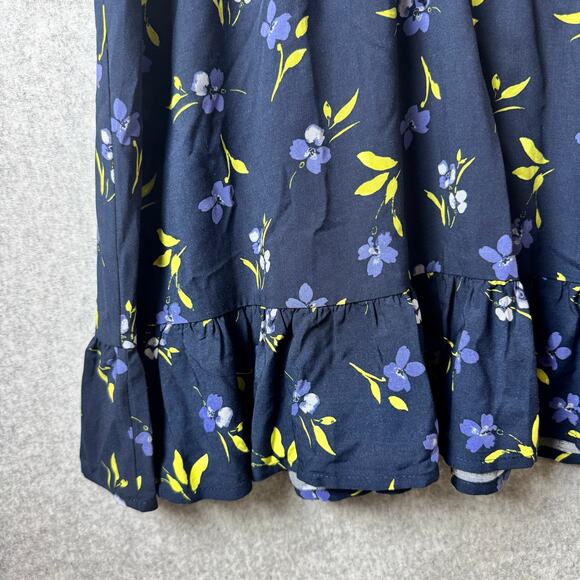 NWT Loft Floral Dress Womens XS Ruffle Flutter Knee Length Navy Romantic Pretty - Picture 6 of 13